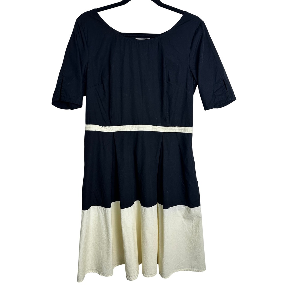 eShakti Womens Black & White Colorblock Fit & Flare Pocket Dress Size L 14 Corp